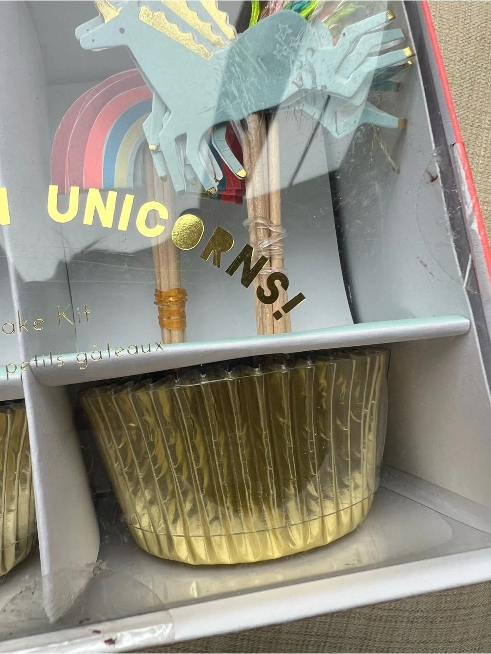 🆕 24 Meri Meri Cupcake Topper Unicorns Rainbows Metallic Gold Birthday Party NWT